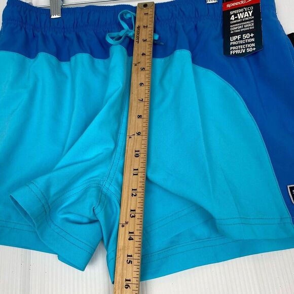 Speedo Men's Swimsuit size L Blue Short Round Solid Block beach UPF 50+ Y2K NEW - Picture 7 of 13